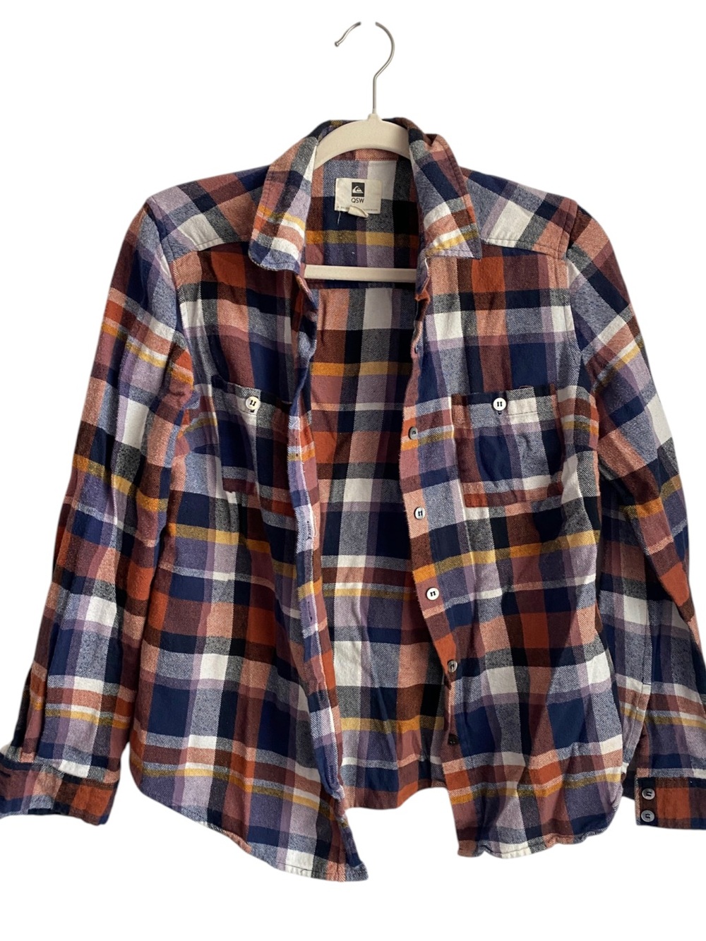 Quiksilver Men's Rust, Navy & Cream Plaid Button-Down Shirt